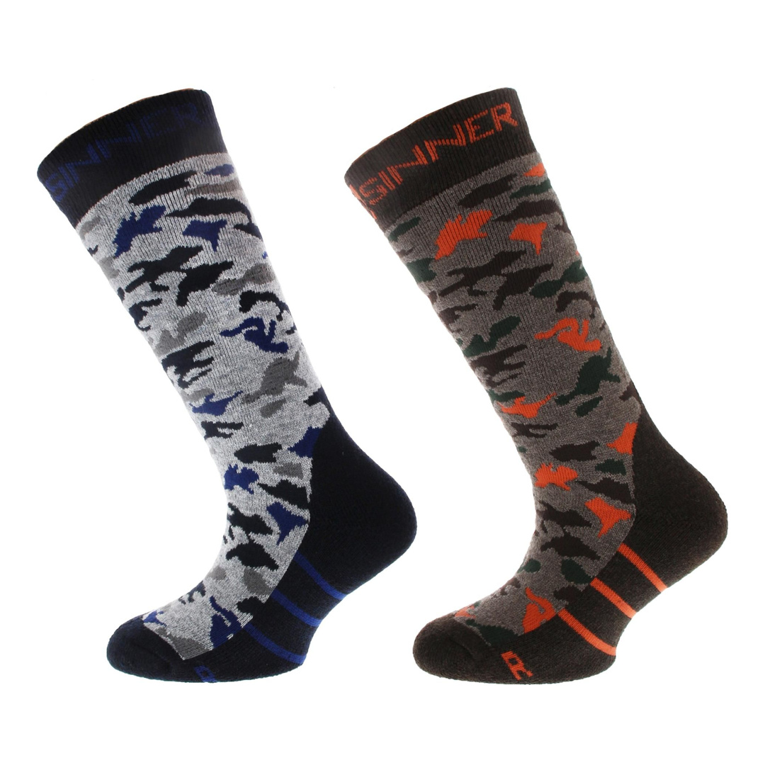 SINNER Kids Boys Ski Socks Camo Double Pack|Junior